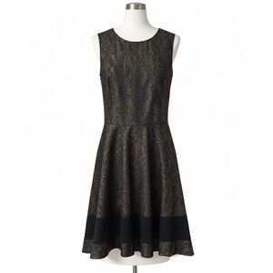 Necessary Objects Metallic Gold Black Fit Flare Dress Sleeveless Party Cocktail